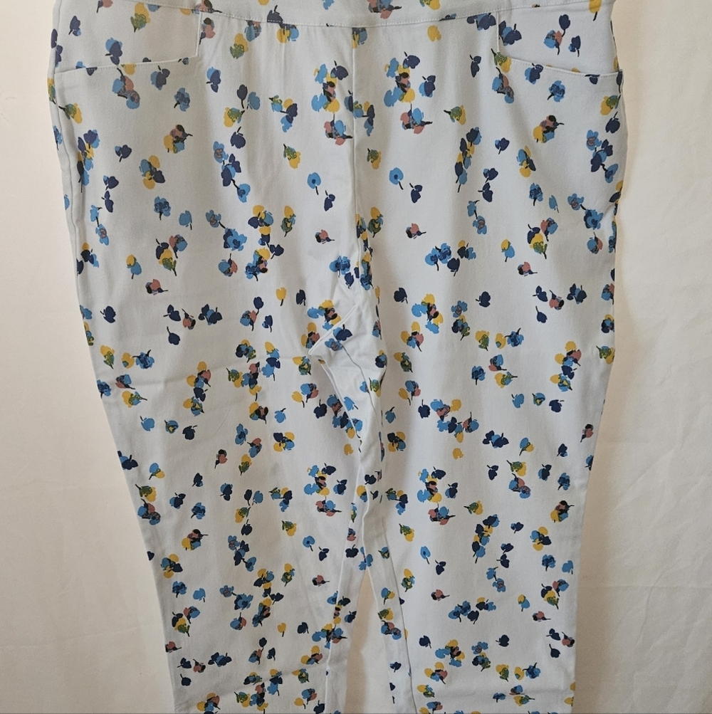 Kate & Mallory Floral Print Pants - White, Blue, Yellow